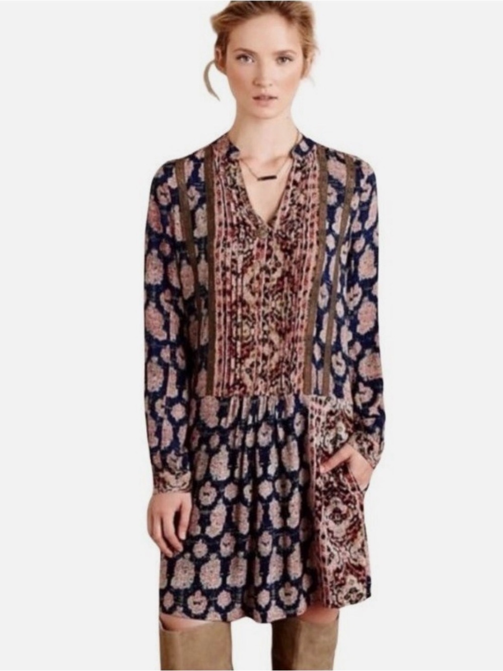 Anthropologie TINY Paquerette Boho Mixed Print Tunic Dress XS
